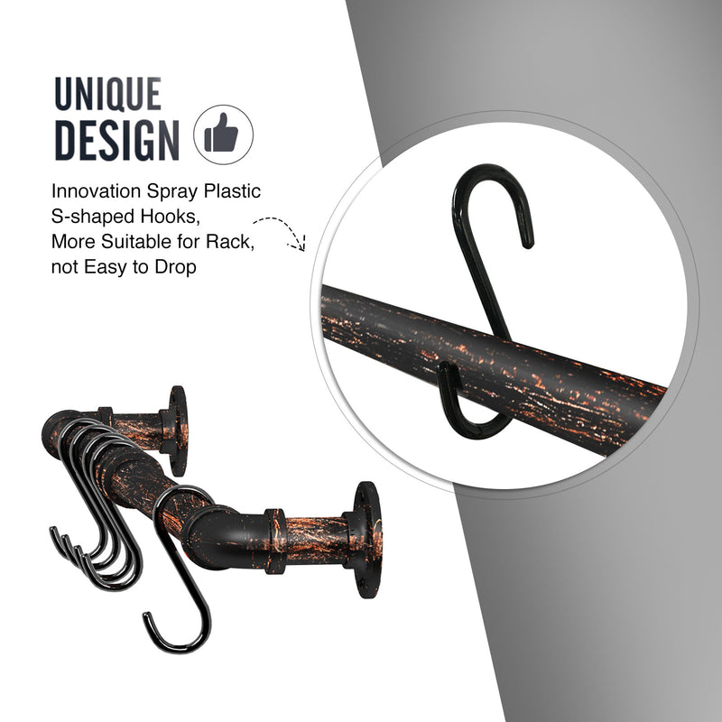 Greenstell Industrial Pipe Hanging Pot Rack Bronze with 14 Detachable Sliding Hooks
