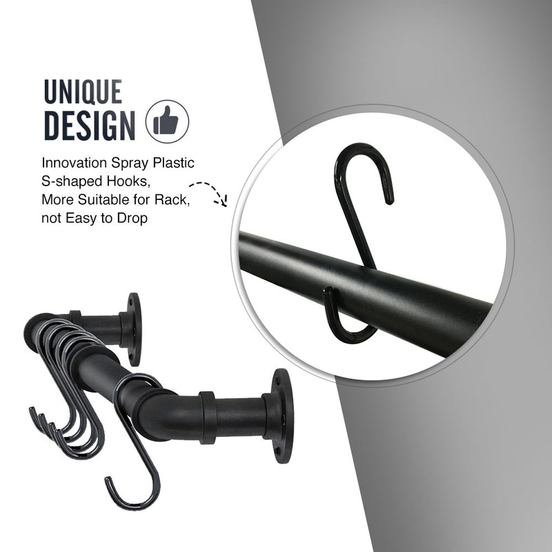 Greenstell Wall Mounted Pot Rack Black with 14 Detachable Sliding Hooks