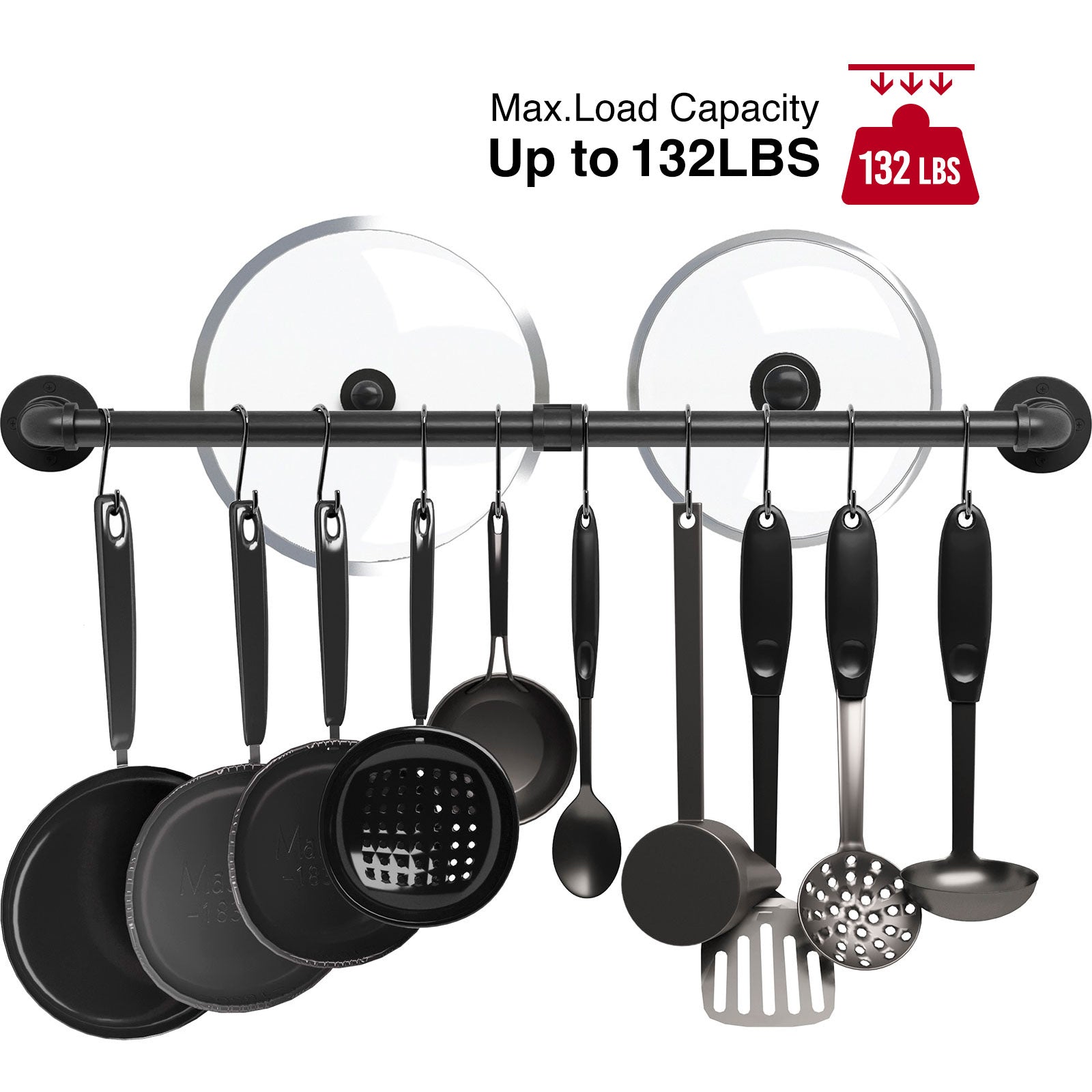 Wall Mounted Hanging Pot Bar Rack with Detachable S Hooks | Greenstell