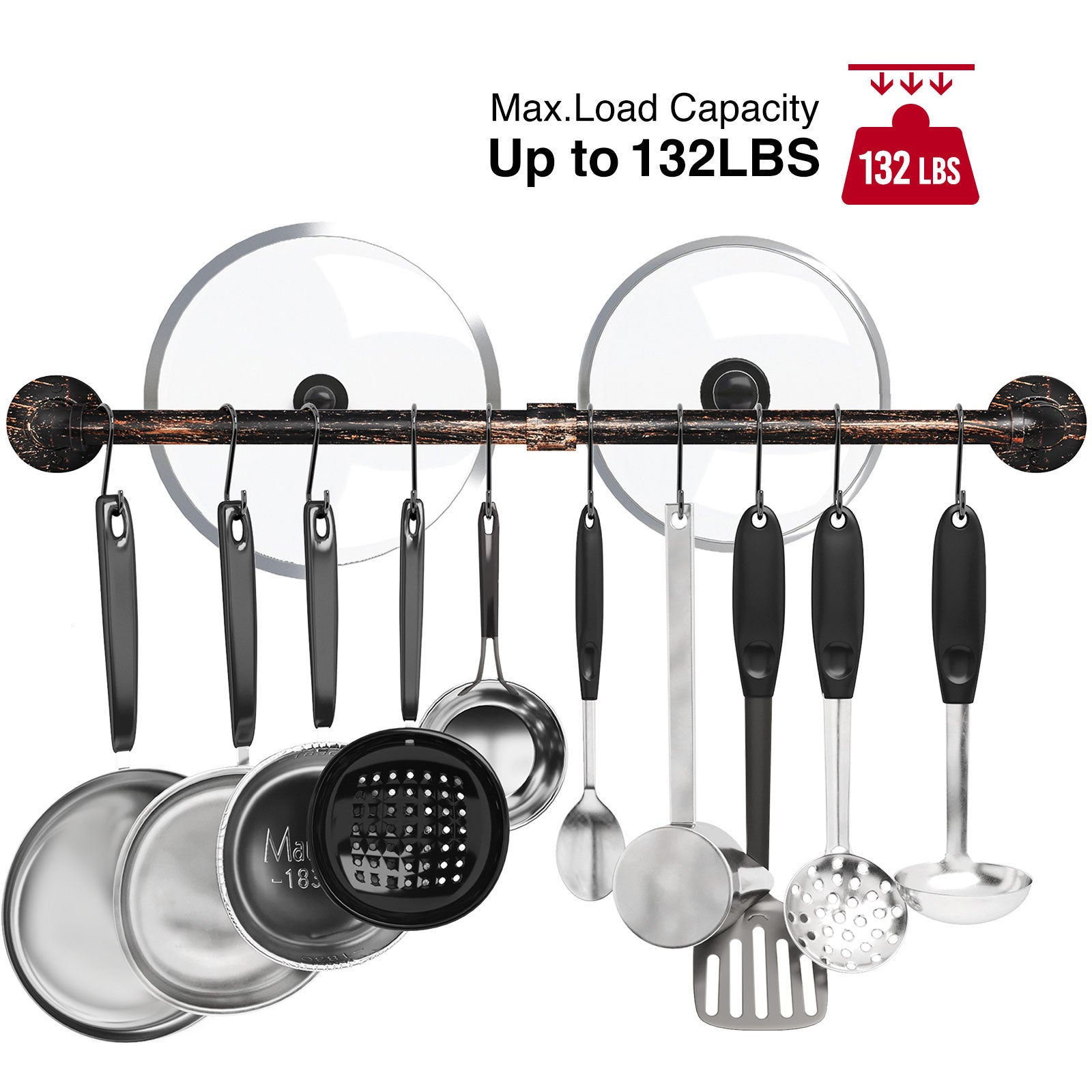 Industrial Pipe Hanging Pot Rack with Detachable Hooks | Greenstell