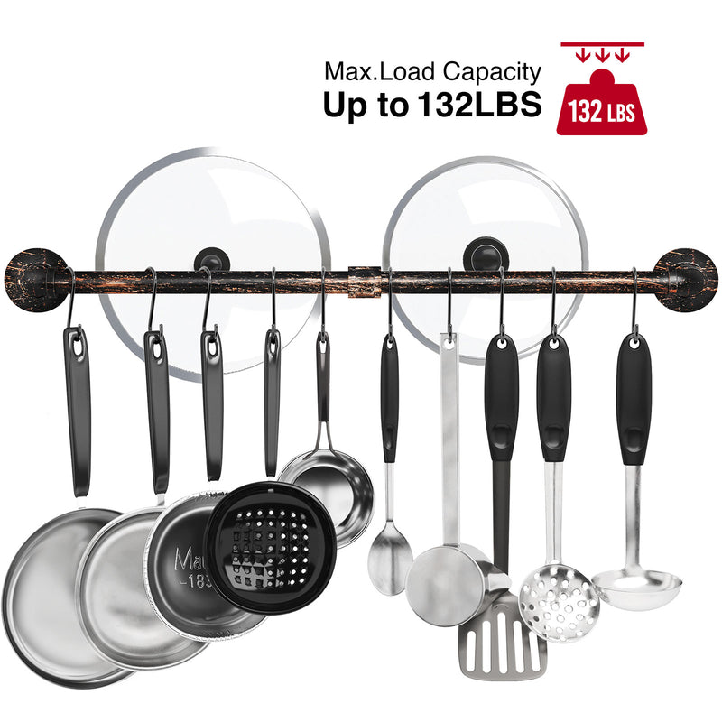 Greenstell Industrial Pipe Hanging Pot Rack Bronze with 14 Detachable Sliding Hooks