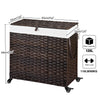 Greenstell Laundry Hamper with Wheels&Lid, 140L Large 3 Sections Clothes Hamper with 2 Types Removable Liner Bags, 5 Mesh Laundry Bags, Handwoven Divided Laundry Basket for Clothes
