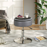 GREENSTELL Vanity Stool with Storage, 19" to 23" Height Adjustable PU Leather Vanity Chair, 360° Swivel Makeup Stool with Removeable Tray, Modern Ottoman for Bedroom Bathroom